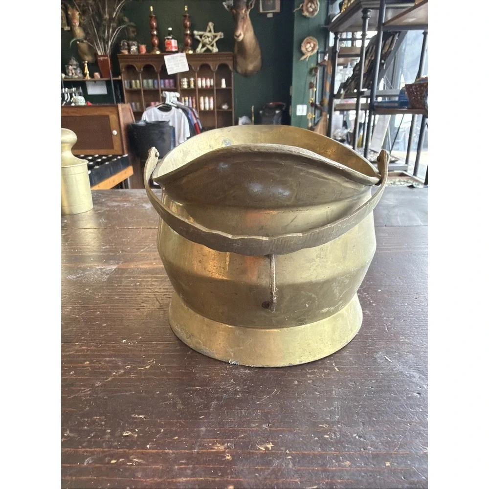 Small Brass Coal Bucket Scuttle with Swinging & Side Handle Country Cottage